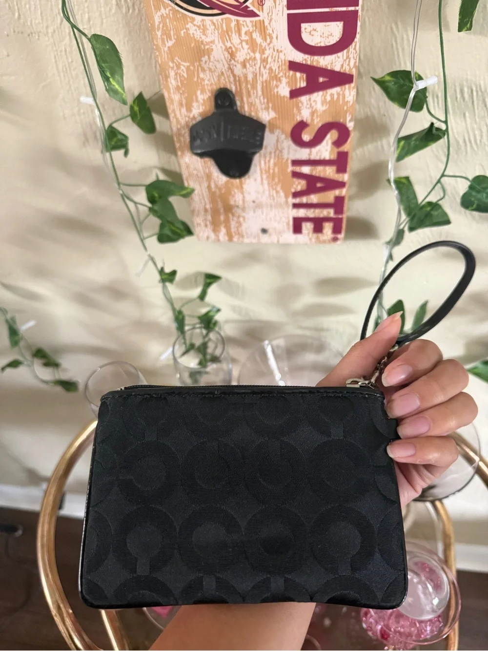 Coach Black Signature Wristlet Coin Pouch